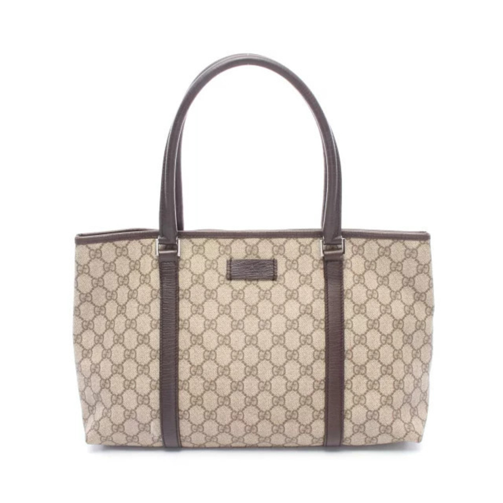 Gucci GG Supreme Tote Bag Canvas Leather Beige Cream Brown